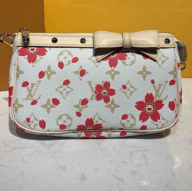 Women's White Red Floral Cherry Blossom Designer Handbag Ladies Shoulder Bag New