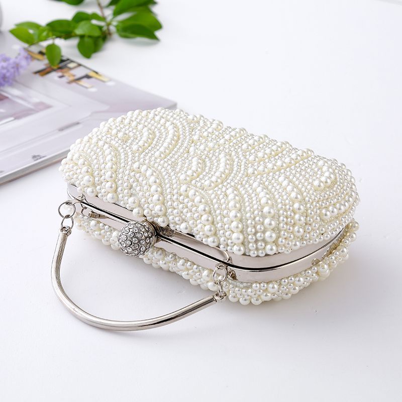 New Oval Shaped Pearl Beaded Handbag Women White Clutch Bag Elegant Chain Shoulder Handbags ...