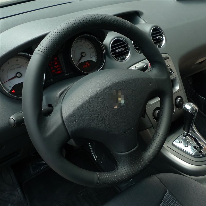 Hand Stitched Black Leather Steering Wheel Cover For Old Peugeot