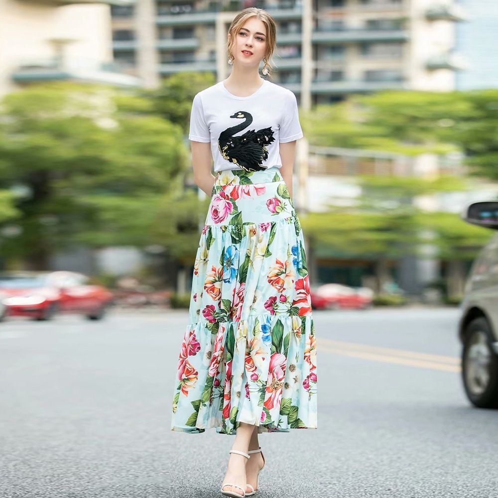 long skirt with white shirt