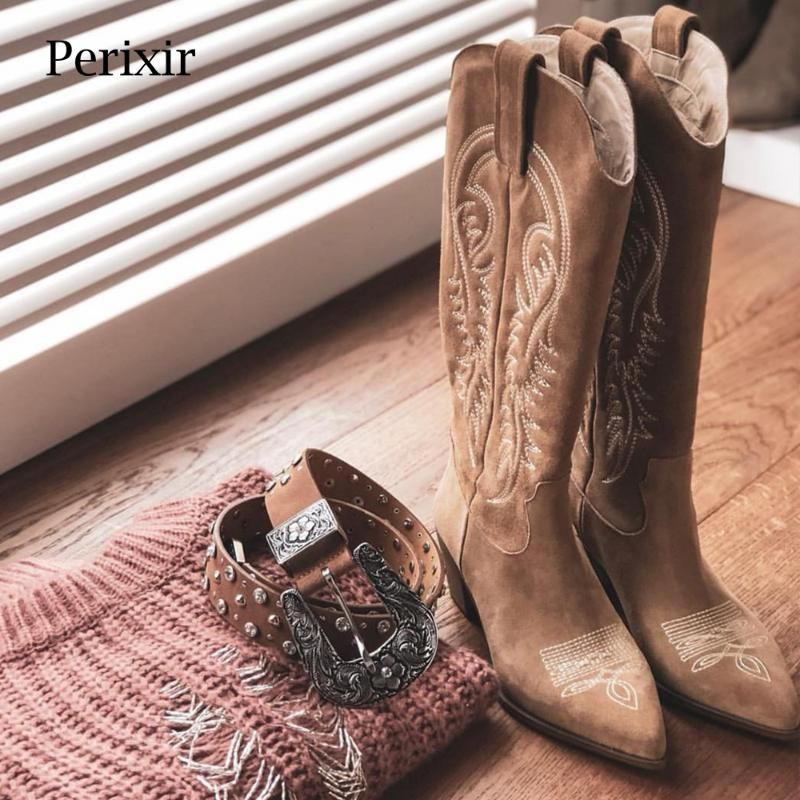 suede embroidered boots