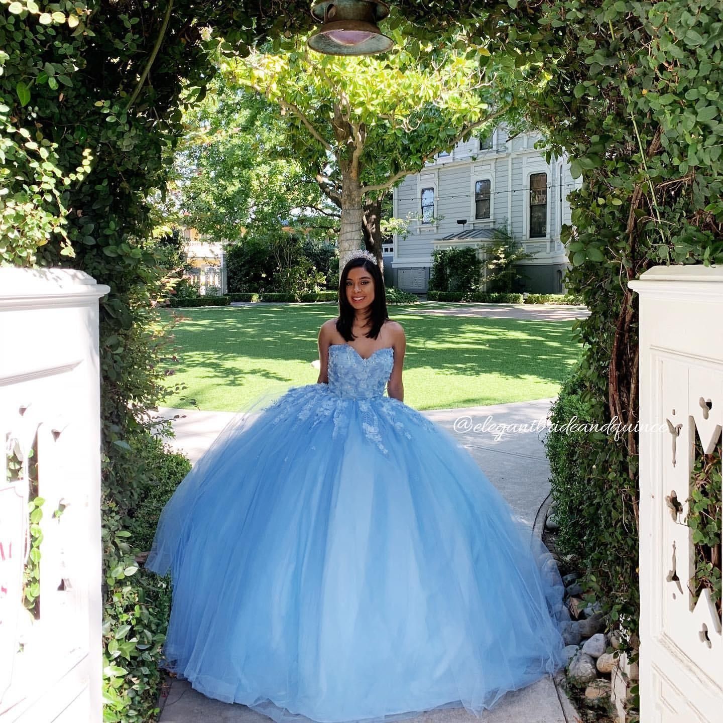blue puffy dress