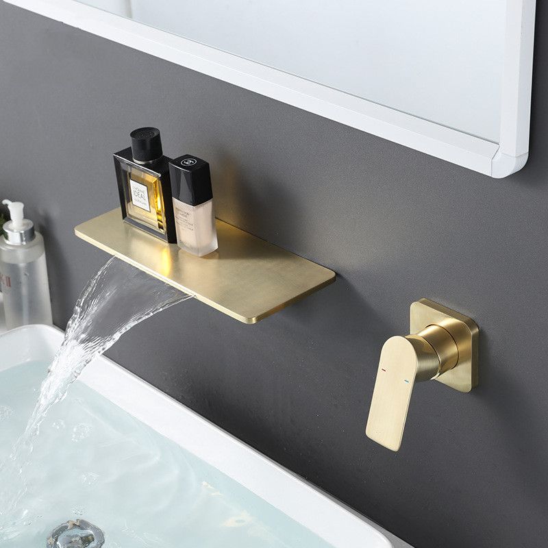 2021 Wall Mounted Sink Tap Bathroom Sink Faucet Brushed Gold Waterfall Faucet Mablack Basin With Shelf From Aldrichy 177 2 Dhgate Com