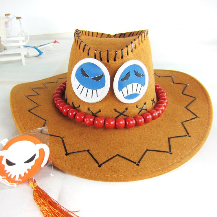 One Piece Portgas D Ace Cosplay Wooden Beads Necklace & Cosplay Hat Cap Costume