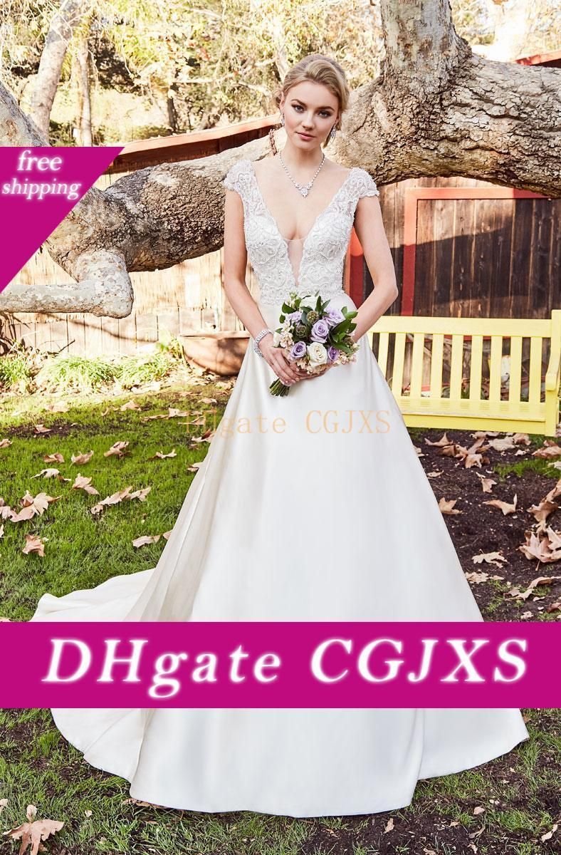 Discount Sparkly Crystal Beaded Wedding Dresses Deep V ...