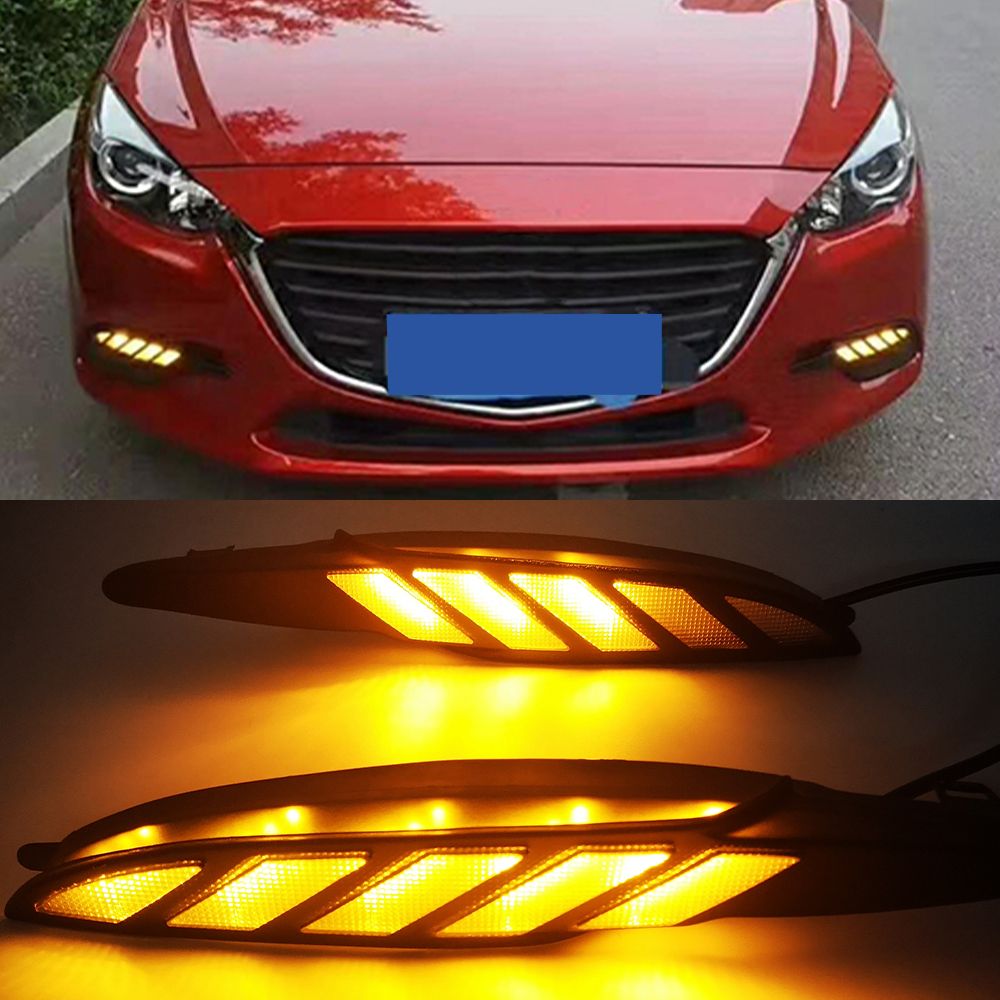 compre 1 par led drl para mazda 3 axela 2017 2018 daytime running daylights de luz con las luces del coche styling funcionamiento amarilla lampara de