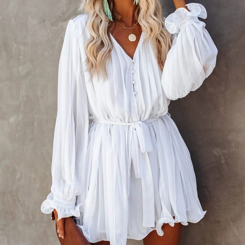 white chiffon ruffle dress