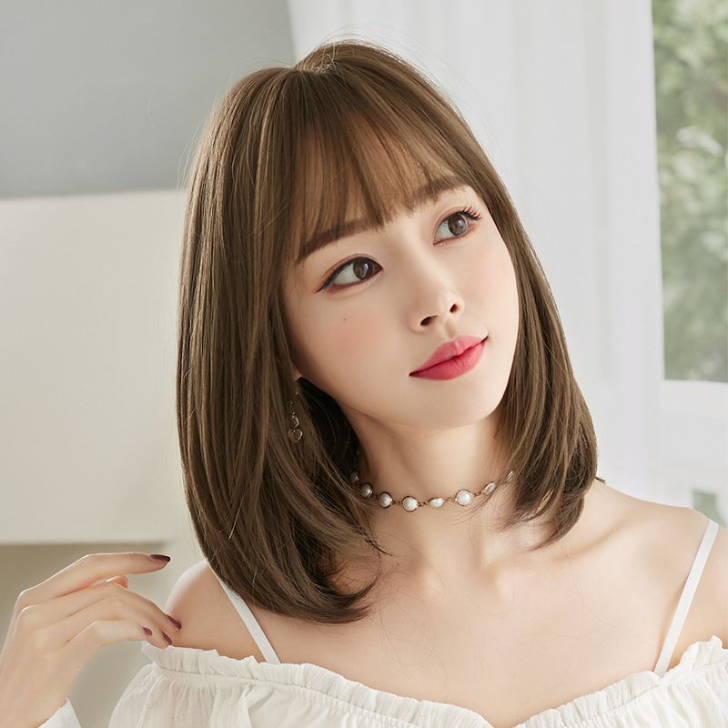 Fashion Korean Style Girls Brown Short Straight Hair Wigs Natural Air Bangs Synthetic Hair Lace Front Wigs Fashion Korean Style Girls Brown Short Straight Hair Wigs Natural Air Bangs Synthetic Hair Lace Front Wigs