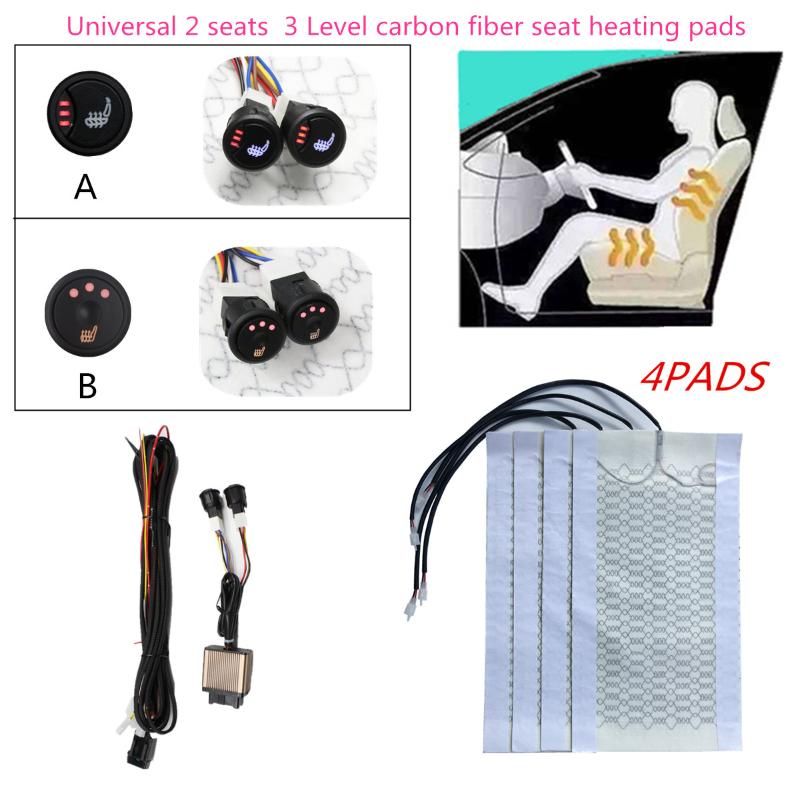 12V Heated Seat Kit for 1 Seat - 2 pcs Carbon Fiber Elements High Low  Switch & Wiring Harness Plug - Back & Bottom Warming Universal System for  Car