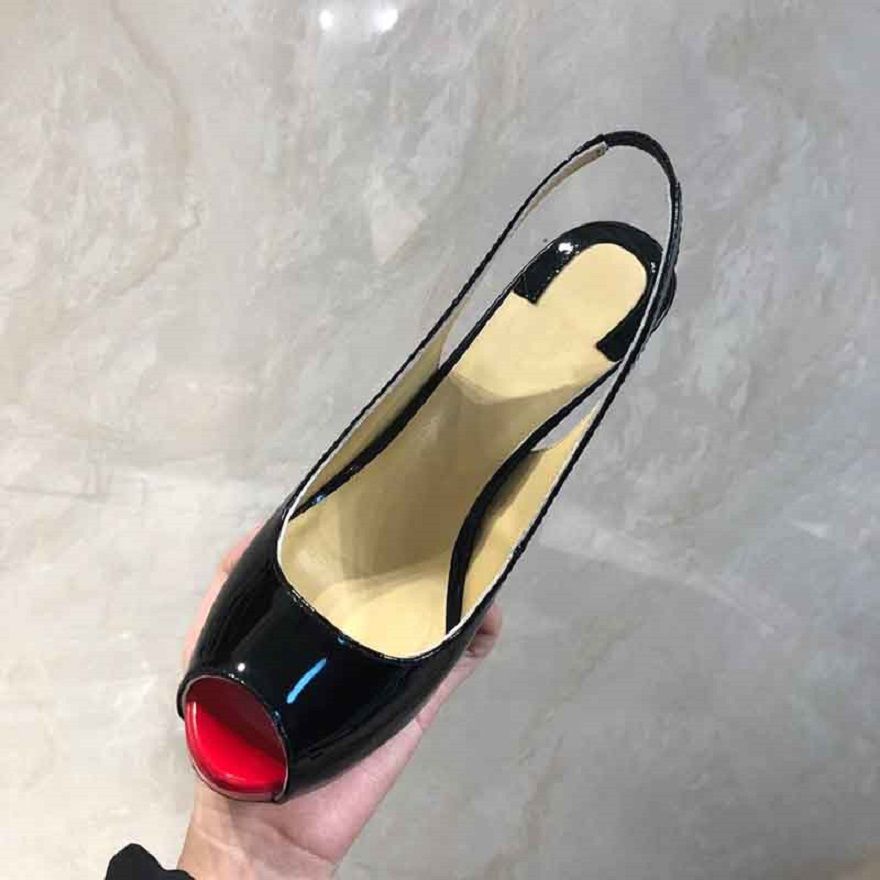 Red Bottom Platform High Heels Shoes Woman Peep Toe Heels Slingbacks Sexy Black Women Shoes 