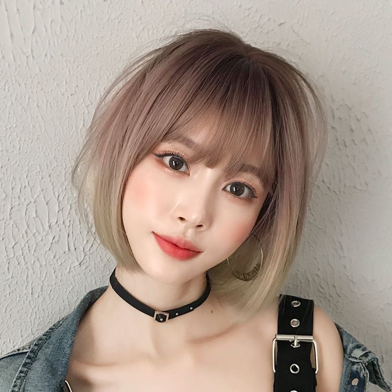 Korean Style Sweet Girls Gradient Rose Gold Short Straight Hair Wigs Natural Air Bangs Synthetic Hair Korean Style Sweet Girls Gradient Rose Gold Short Straight Hair Wigs Natural Air Bangs Synthetic Hair