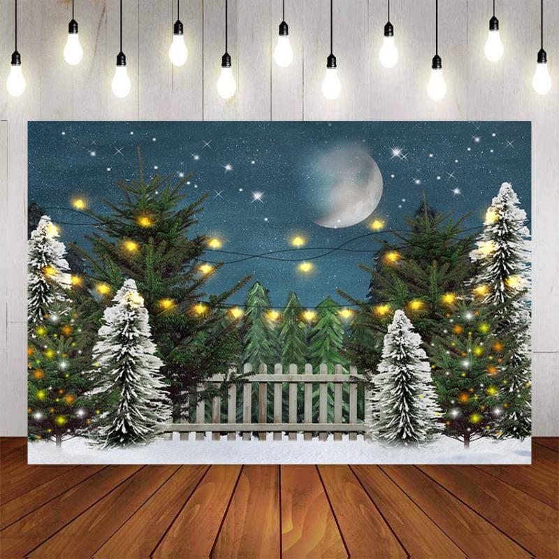 Winter Christmas Scenery Snow Snowflake Tree Fence Star Light Wood Portrait Backdrop Photo Background Custom Studio-250x180CM Winter Christmas Scenery Snow Snowflake Tree Fence Star Light Wood Portrait Backdrop Photo Background Custom Studio-250x180CM
