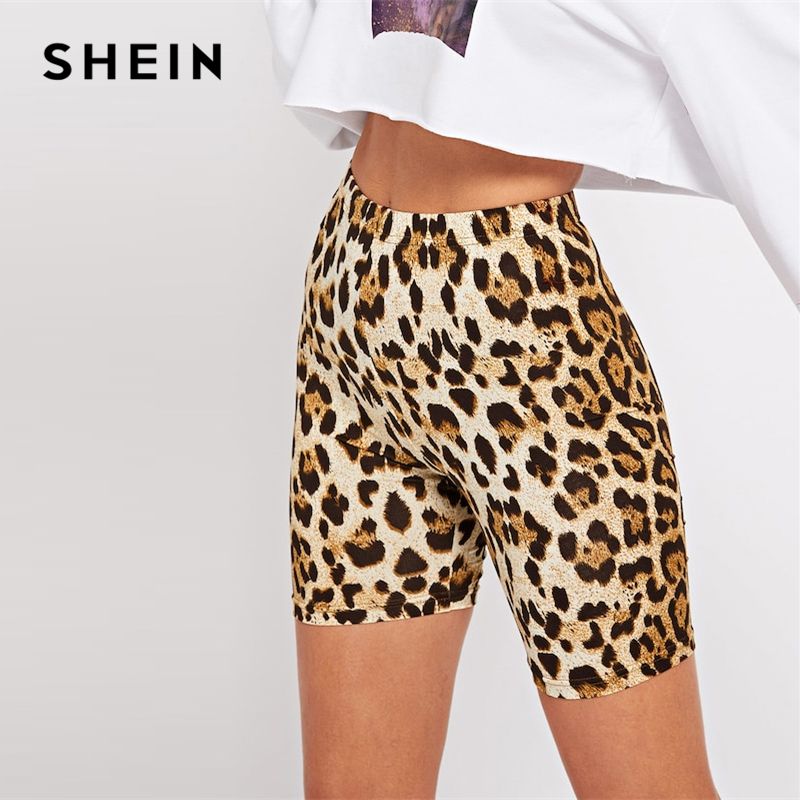 multicolor casual Highstreet estampado leopardo Pantalones cortos de flaco Legging dama athleisure