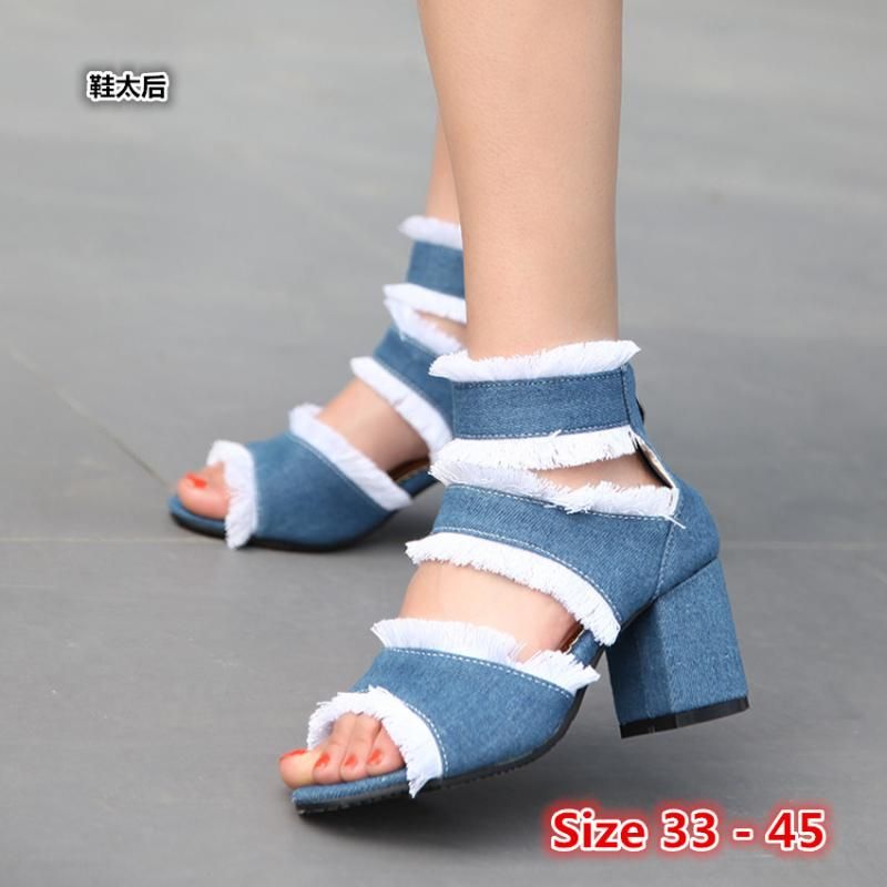 denim gladiator sandals