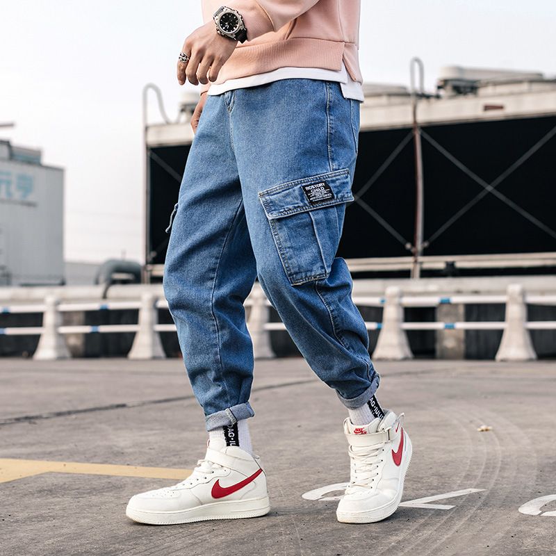 blue jeans cargo pants