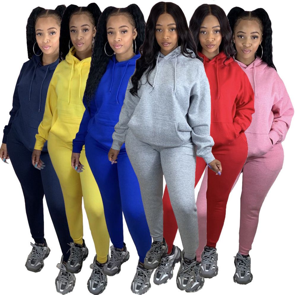 2020 6 Colours Autumn Winter Jogging Suits For Women Sport Suit Hooded ...