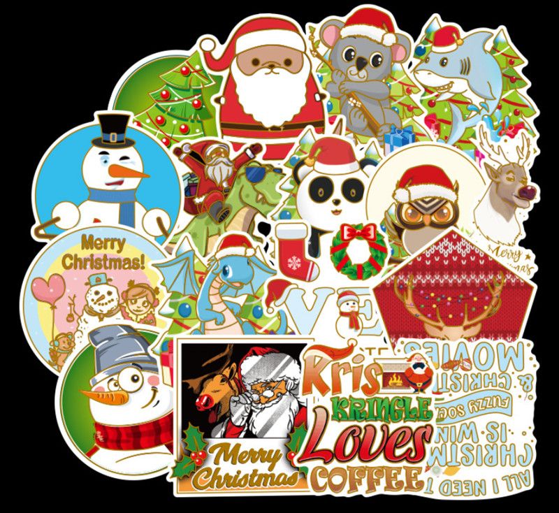 Etiqueta 50PCS Feliz Navidad Feliz Año Nuevo animado pegatinas Master Home  Decor portátil monopatín equipaje Burlarse