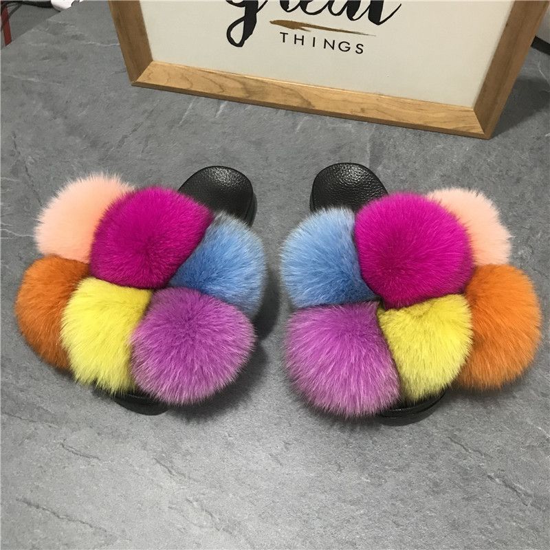 sandals with fur balls