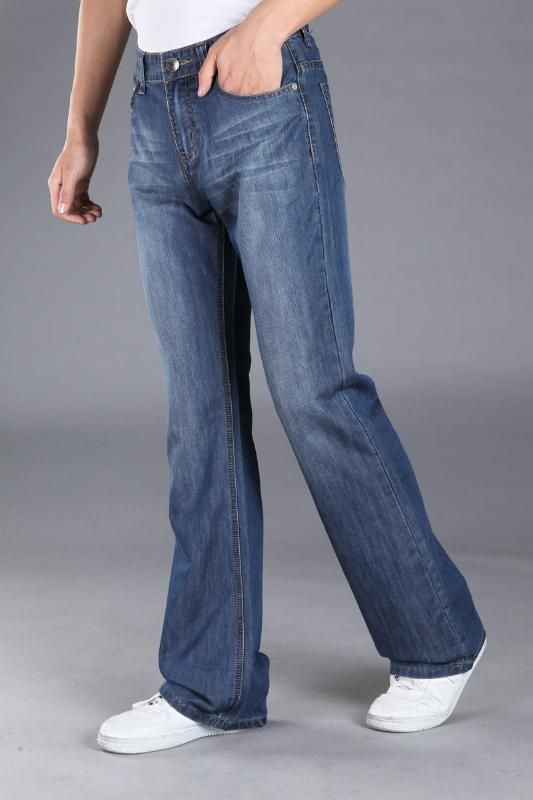 Compra Casual Primavera Para Hombre Otoño Flama Azul Jeans Hombre De  Negocios Con Corte Tipo Bota Parte Inferior De Campana Pantalones Denim  Hombre Acampanado Regular Boot Cut Jeans Barato | Entrega Rápida
