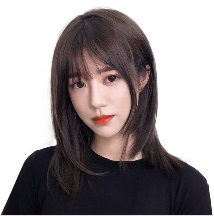 Wig female mid-length straight hair clavicle hairstyle thin air bangs short hair, full headgear, bobo Wig female mid-length straight hair clavicle hairstyle thin air bangs short hair, full headgear, bobo