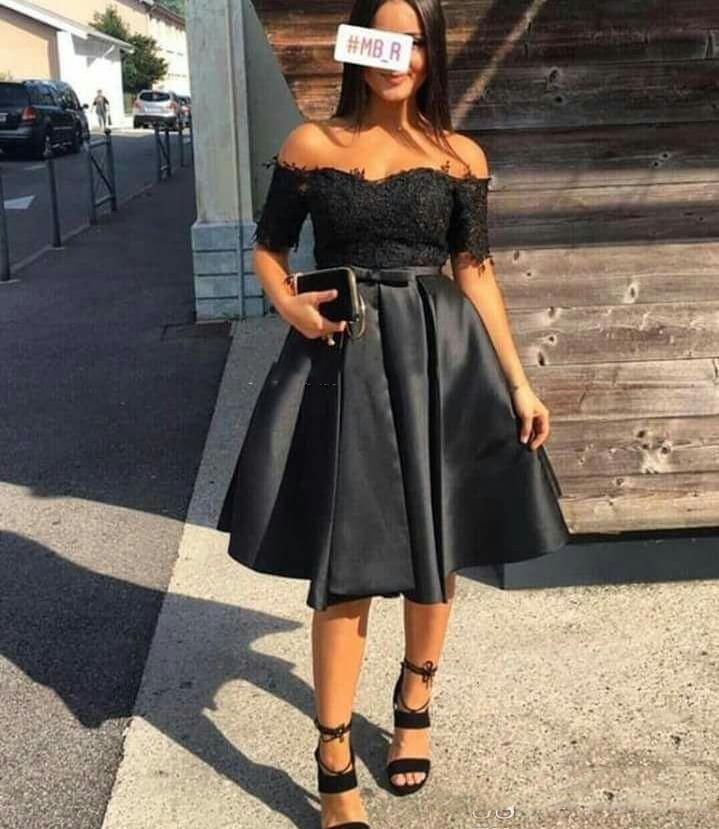 Compra Vestidos De Fiesta De Casa Negro Cocktail Corto Vestidos De Fiesta  De Manga Corta De La Rodilla De Manga Corta Apliques De La Rodilla De La  Noche De La Noche De