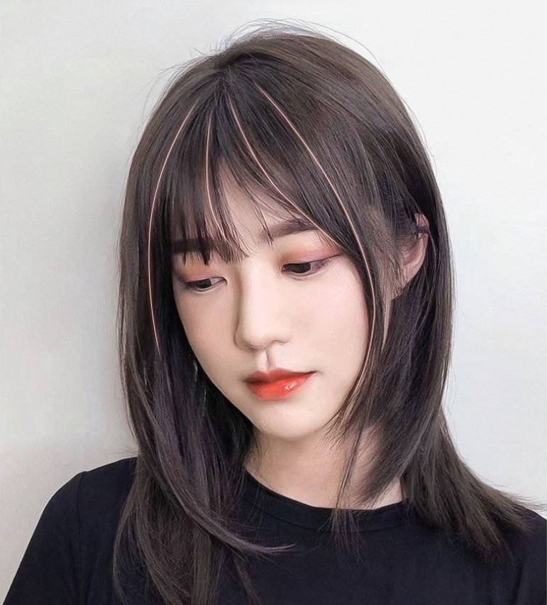 Wig female mid-length straight hair clavicle hairstyle thin air bangs short hair, full headgear, bobo Wig female mid-length straight hair clavicle hairstyle thin air bangs short hair, full headgear, bobo