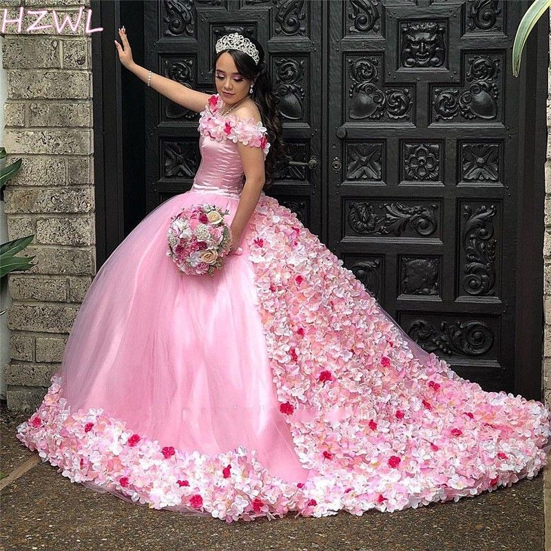 Preciosa rosa vestidos de quinceañera 3D floral dulce 15 años viejo vestido del