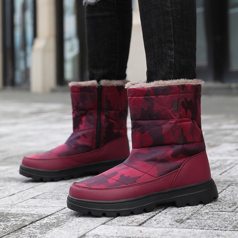 waterproof fur slip on snow boots