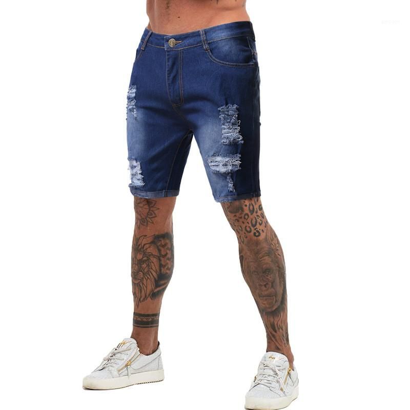 Compra Pantalones Cortos Para Hombre Masculino Ropa Del Verano Del  Diseñador De Moda Longitud Pantalones Cortos De Mezclilla Azul Oscuro  Mediados De Cintura Hasta La Rodilla Agujero Barato | Entrega Rápida Y