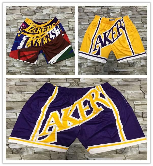 2020 Los Angeles Lakers Men City Nba Pants Mitchell Ness Big Face Pocket Shorts S 2xl