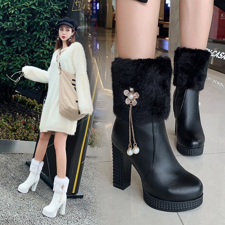 Koop De Beste En Nieuwste BRAND Mode Plus Size Schoenen 34 Tot 43 Mooie  Warm Wit Bont Boots Platform Hoge Hakken Enkellaars Luxe Dames Designer  Laarzen |DHgate