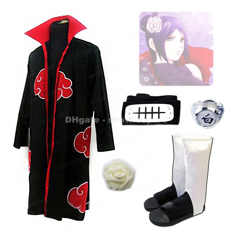Grosshandel Naruto Konan Cosplay Vollstandiger Satz Akatsuki Mantel Schuhe Finger Ring Stirnband Kopf Blume Frauen Halloween Von Snowleopard 43 9 Auf De Dhgate Com Dhgate