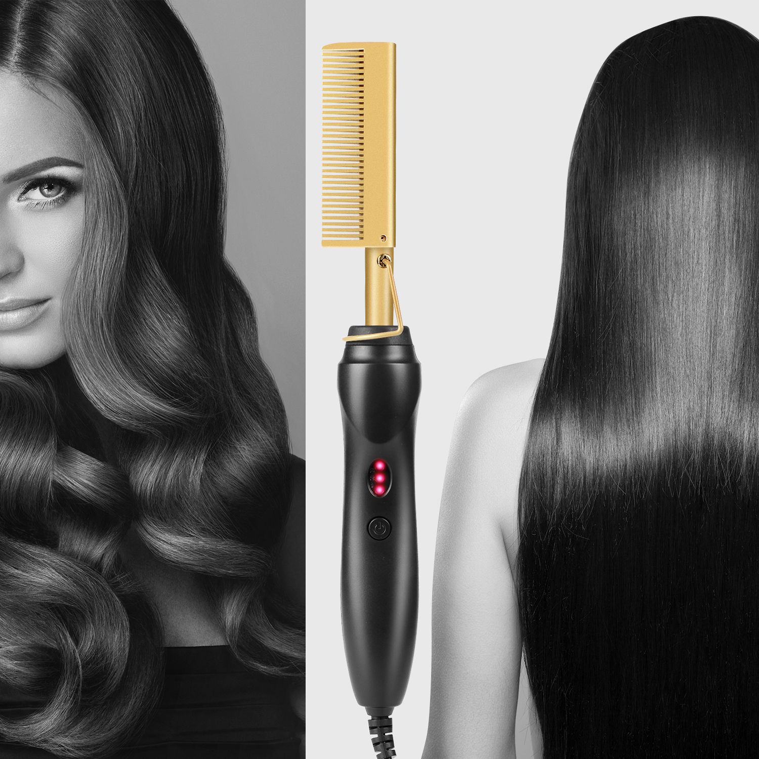 Hot Electric Hair Curler Comb Wet and Dry Use Hair Curling Iron Straightener Comb Copper 110- Hot Electric Hair Curler Comb Wet and Dry Use Hair Curling Iron Straightener Comb Copper 110-