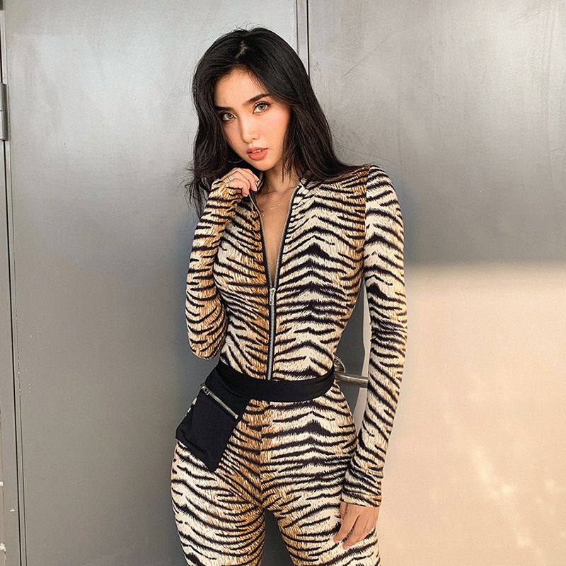 Wholesale Best Quality Brand Sexy Tiger Print Zip Long Sleeve Bodycon Jumpsuit Winter Sports Fitness One Piece Outfit Jump Suits For Women T0810 And Womens Jumpsuits Rompers Dhgate Com