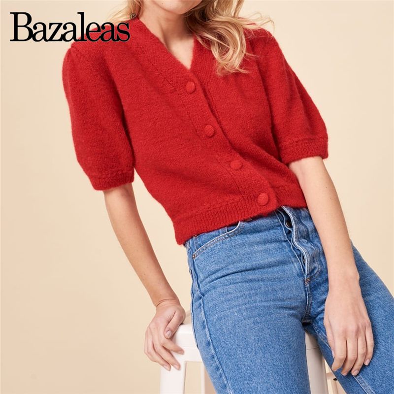 Puff shoulder sweater women's Clearance