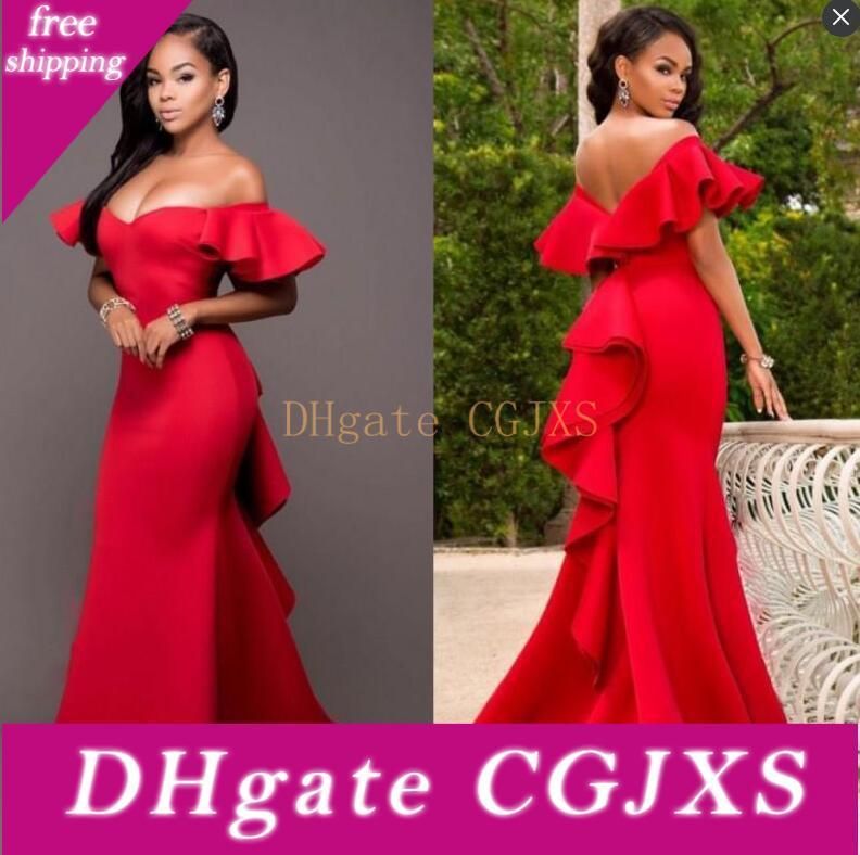 red plain prom dress