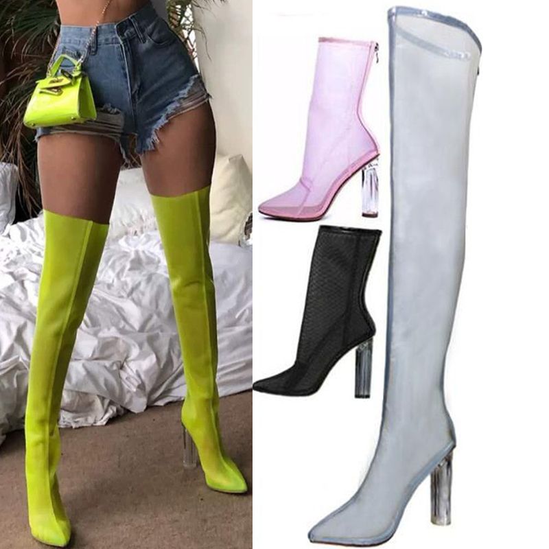 neon green thigh high boots