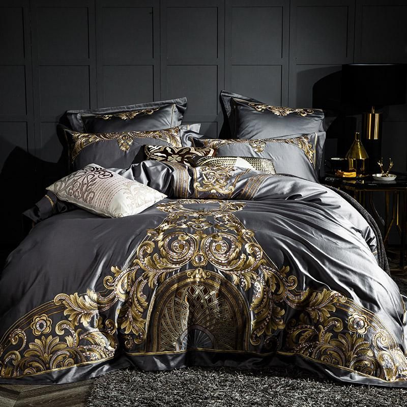 Luxury Gray Red 1000tc Satin Egyptian Cotton Bedding Set Gold Royal Embroidery Queen King Duvet Cover Bed Linen Sheet Pillowcase From Yiyu Hg 270 63 Dhgate Com Luxury Gray Red 1000tc Satin Egyptian, Super King Size Bedding And Curtain Sets