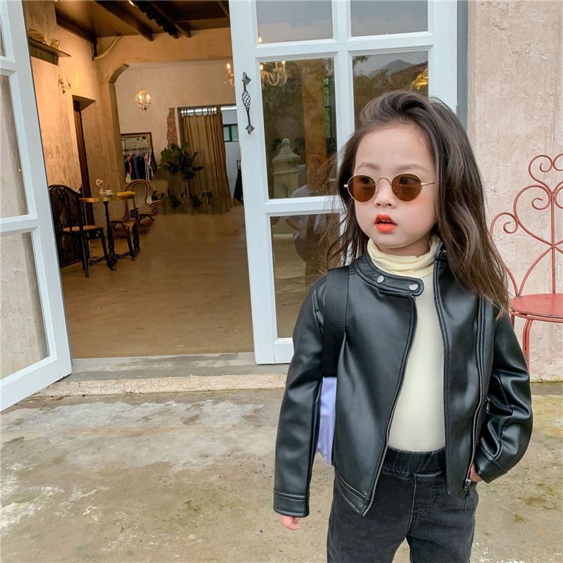 little girl black leather jacket