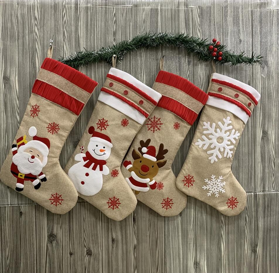 Decoration Socks Bag Burlap Canvas Stocking Canvas Socks Christmas Gift Bags 