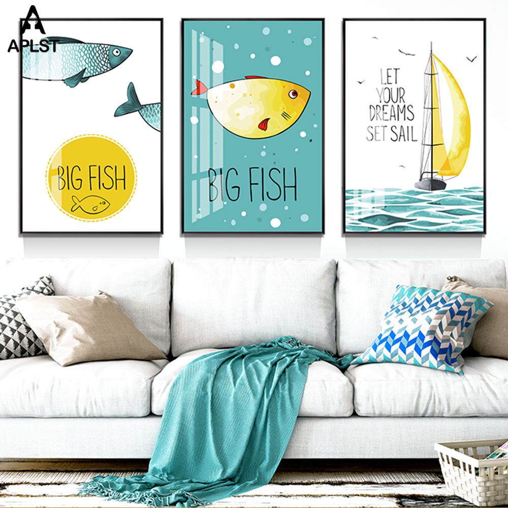 2021 Cartoon Big Fish Baby Nursery Wall Art Canvas Print Poster Kids Inspiring Quote Dream Sailboat Painting Child Room Decor Picture From Designerwallet1 6 68 Dhgate Com