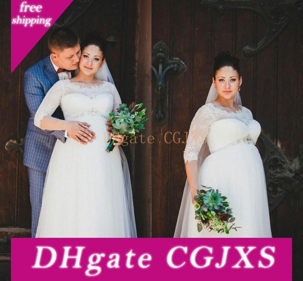 Discount Vintage Maternity Wedding Dresses Jewel Lace Plus Size Wedding Dresses Cheap Country Wedding Dress Beaded Bridal Gowns Long Robe De Mari Ee Empire Line Wedding Dresses With Sleeves End Of Line