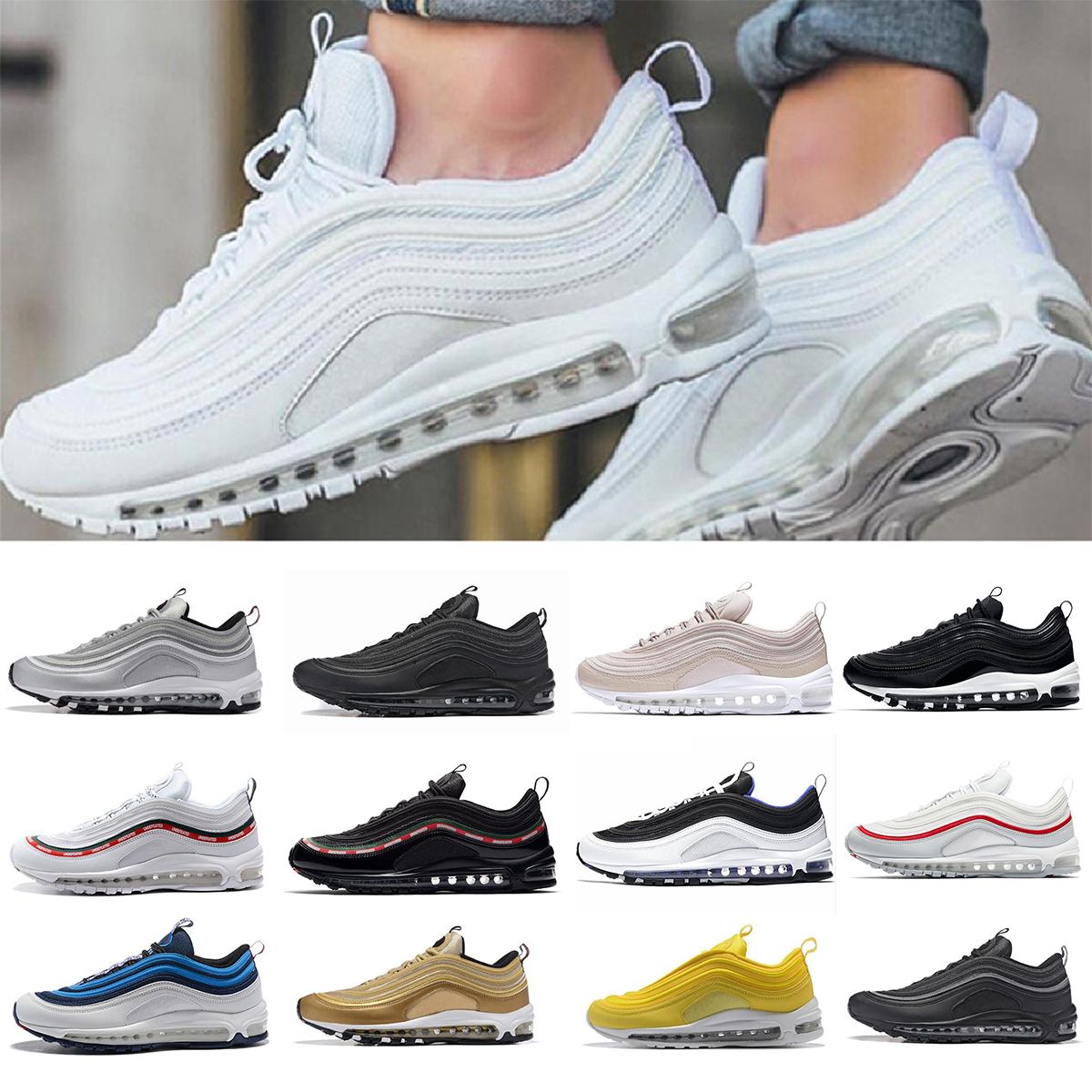 Compre Nike Air Max 97 Airmax 97 Venta Caliente Nuevos Hombres Corriendo  Zapato Cojín 97 KPU Plástico Zapatos De Entrenamiento Barato Al Por Mayor  De Zapatillas Al Aire Libre EE. UU. 7