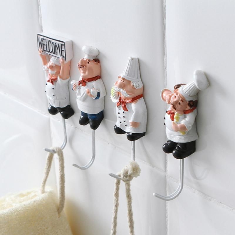 Cartoon Chef Figurine Wall Hooks Cloth Towel Storage Rack Wall Hanger Kitchen