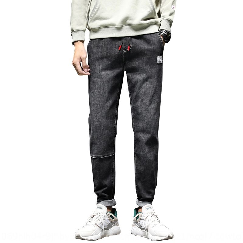 men's half elastic waist jeans