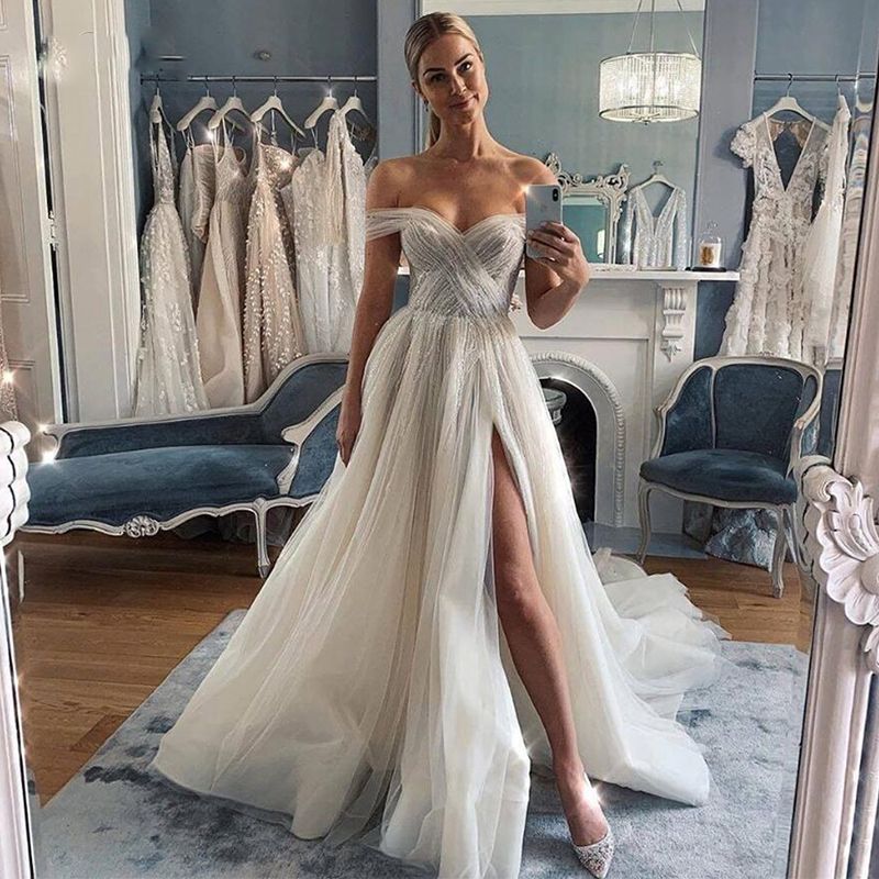 Chic Off The Shoulder Thigh Side Split 