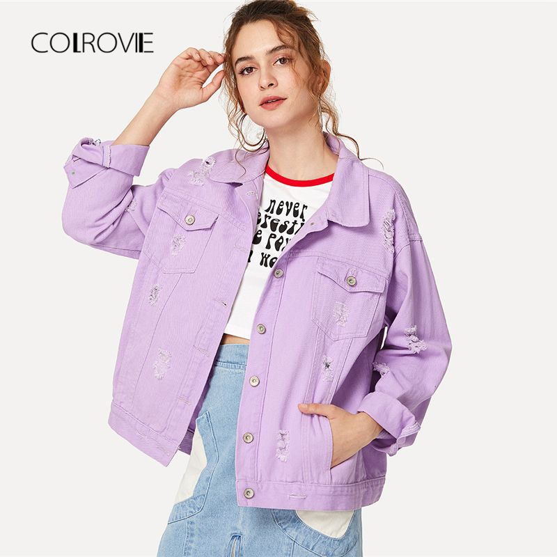 Drop Shoulder Women Denim Jackets Black 