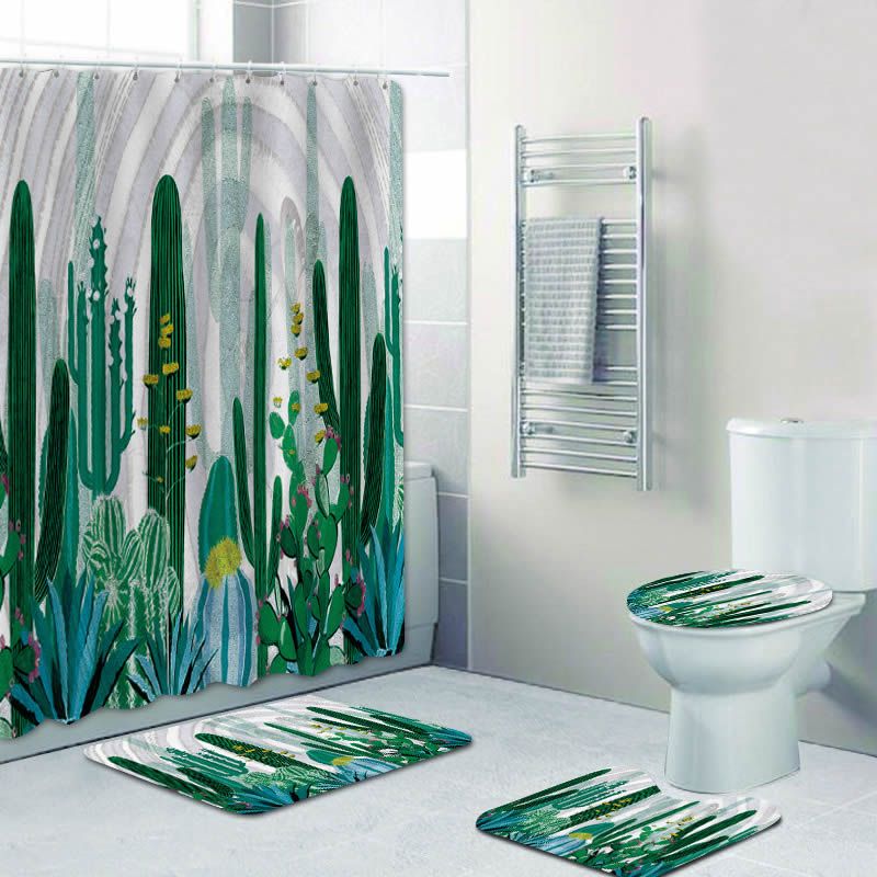 satin al ayarlanan moda kaktus banyo banyo perdesi polyester su gecirmez dus perdesi banyo seti dus 4 parcali seti perdesi ucuz hizli teslimat ve kalite tr dhgate