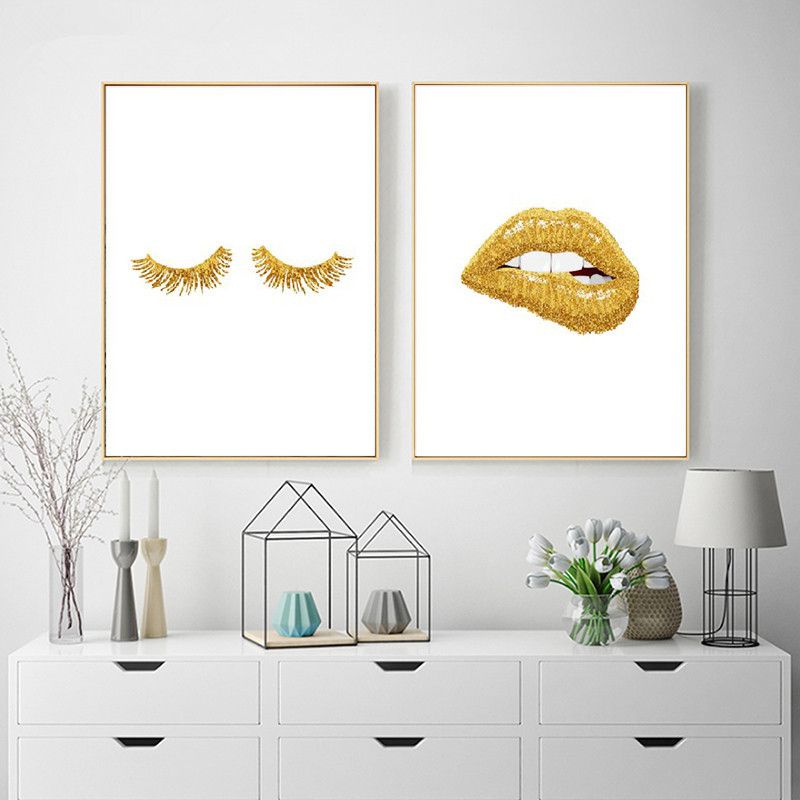 2020 Gohipang Gold Lip Art Fashion Poster Print Sexy Lips Wall Art Canvas Painting Lashes Print Wall Picture Nordic Style Salon Decor From Designerwallet1 4 58 Dhgate Com