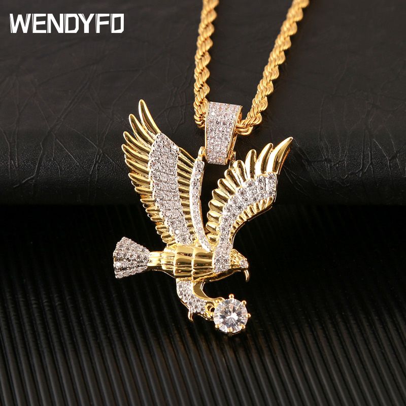 Ketten Wendyfo Hohe Qualität Eagle Anhänger Halskette Männer Gold Farbe Charme Kette Halsketten Punk Zirkon Rapper Mode Hip Hop Schmuck Geschenk